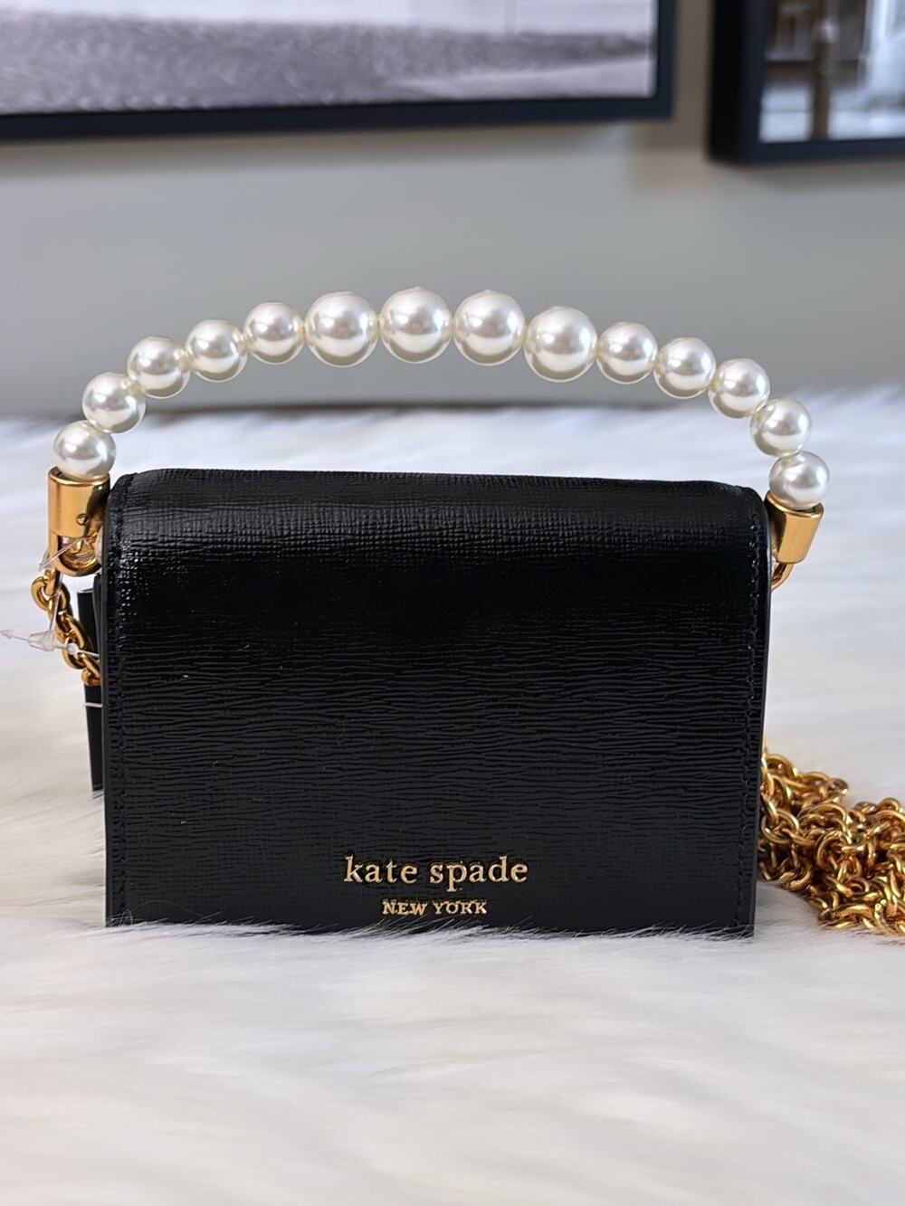 kate spade Black Pearl-Handle Mini Crossbody with Gold Chain
